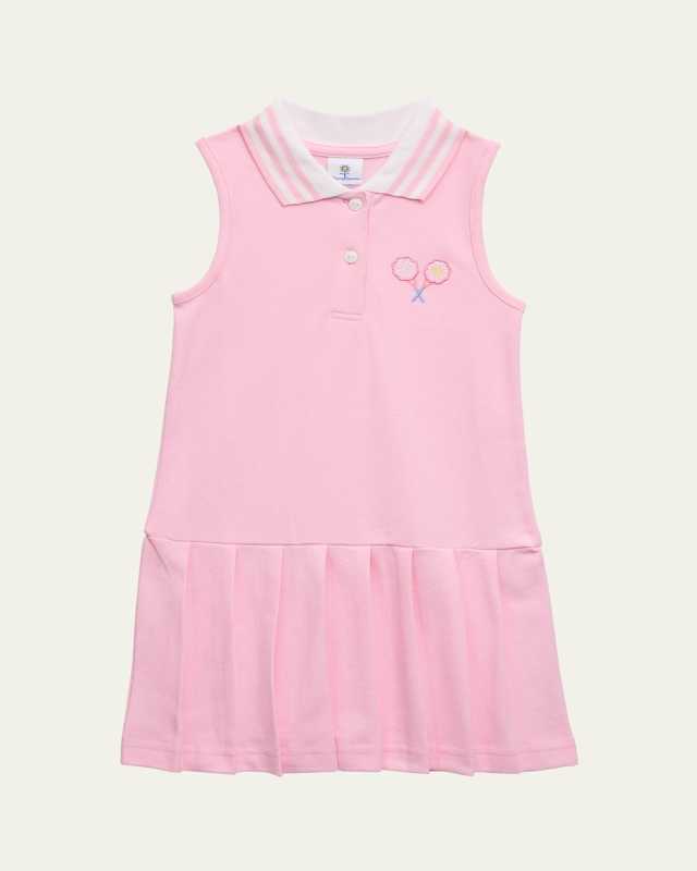 Girl's Pique Knit Sleeveless Dress with Tennis Racquets, Size 2-6